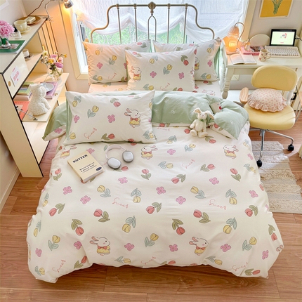 91家纺网 家纺一手货源 找家纺 名兮 2024新款全棉亲肤印花四件套 春意恋