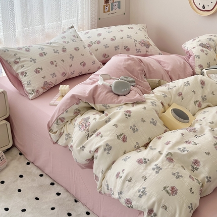 91家纺网 家纺一手货源 找家纺 （总）希丞家居 2024新款小清新高克重提花水洗棉四件套（提供买家秀）