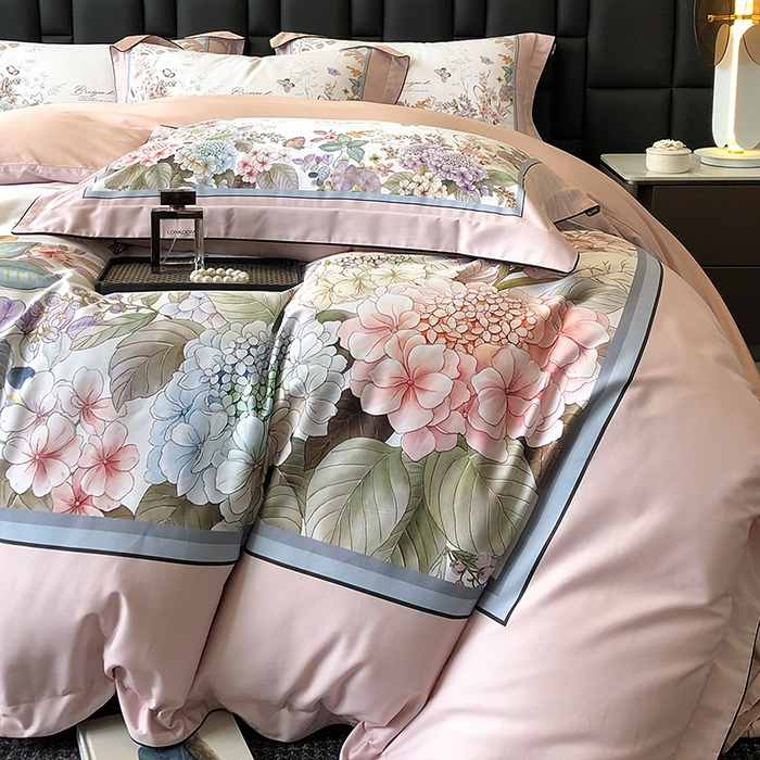 91家纺网 家纺一手货源 找家纺 东方名伶 2024新款50S全棉数码印花长绒棉四件套 静若幽兰-粉