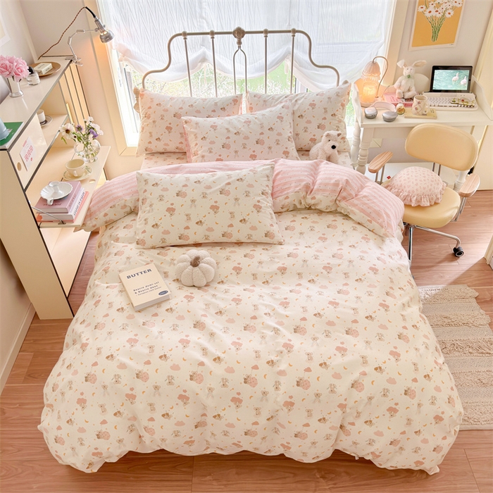 91家纺网 家纺一手货源 找家纺 名兮 2024新款全棉亲肤印花四件套 彩虹小熊