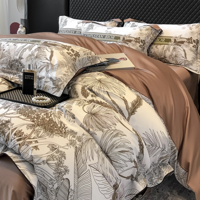 91家纺网 家纺一手货源 找家纺 东方名伶 2024新款50S全棉数码印花长绒棉四件套 境玉森林-咖