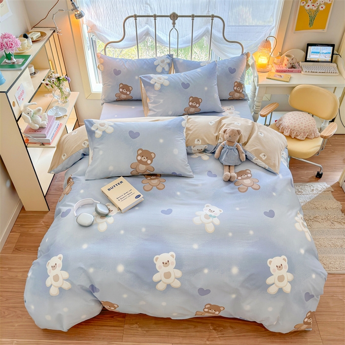 91家纺网 家纺一手货源 找家纺 名兮 2024新款全棉亲肤印花四件套 抱抱熊