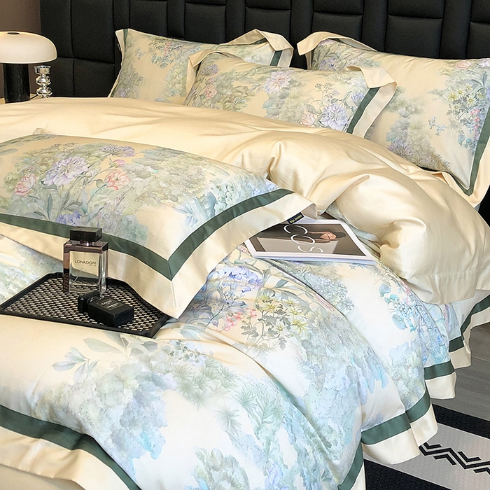 91家纺网 家纺一手货源 找家纺 东方名伶 2024新款50S全棉数码印花长绒棉四件套 暮云