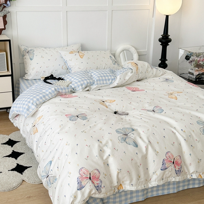 91家纺网 家纺一手货源 找家纺 昔可 2024新款全棉蝴蝶印花系列四件套 碎花琉璃蝴蝶