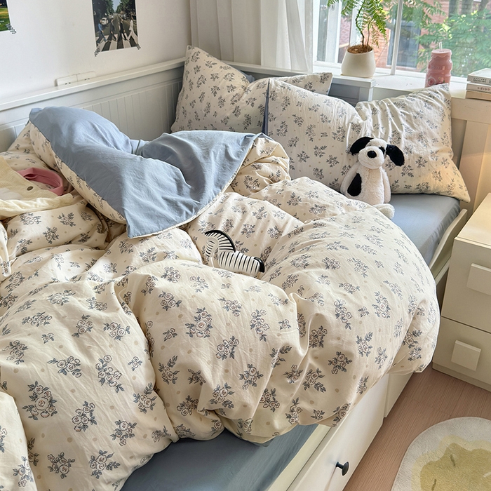 91家纺网 家纺一手货源 找家纺 沐芷 2024微皱超柔手感105g印花水洗棉四件套床上宿舍三件套床单被套 风与爱