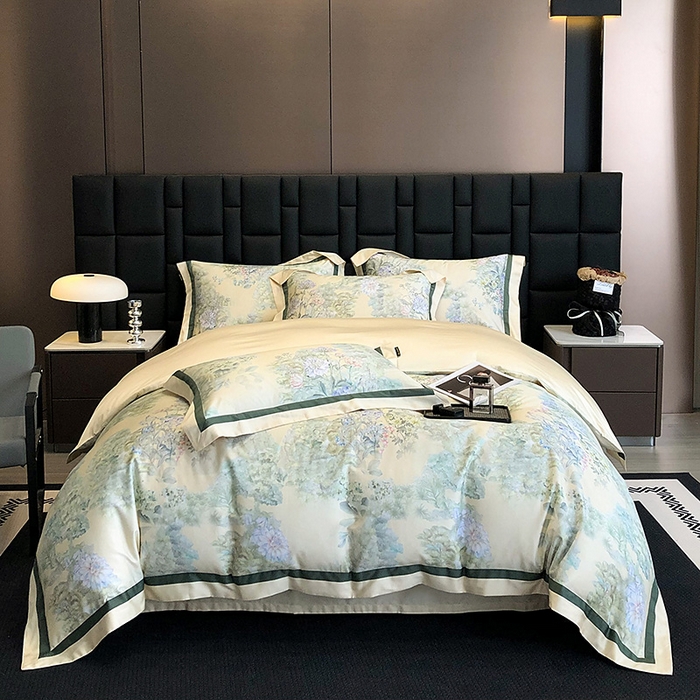 91家纺网 家纺一手货源 找家纺 东方名伶 2024新款50S全棉数码印花长绒棉四件套 暮云