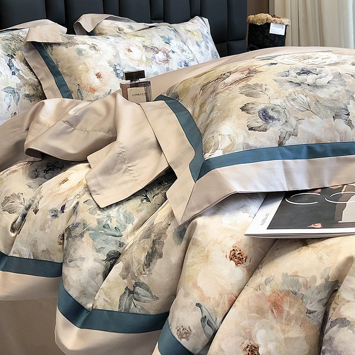 91家纺网 家纺一手货源 找家纺 东方名伶 2024新款50S全棉数码印花长绒棉四件套 浅爱