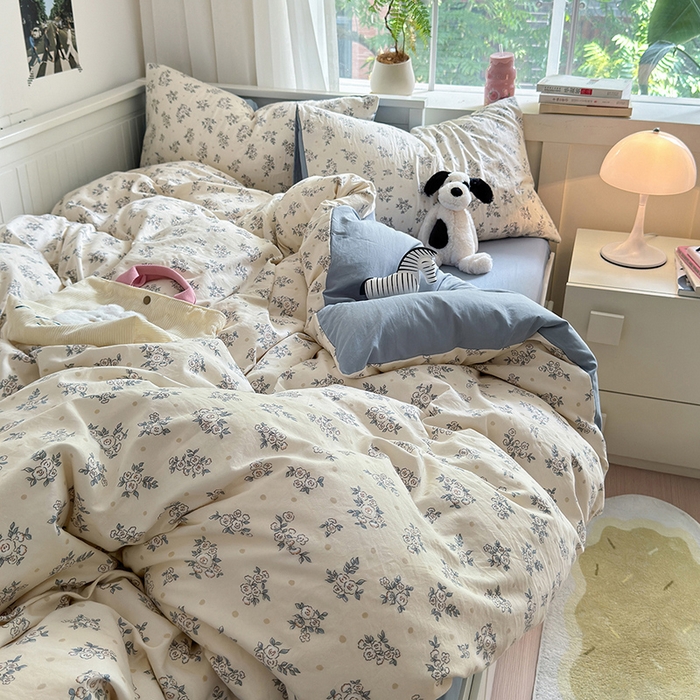 91家纺网 家纺一手货源 找家纺 沐芷 2024微皱超柔手感105g印花水洗棉四件套床上宿舍三件套床单被套 风与爱