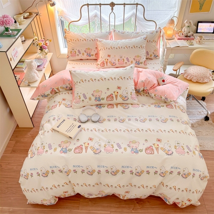 91家纺网 家纺一手货源 找家纺 名兮 2024新款全棉亲肤印花四件套 青梅竹马