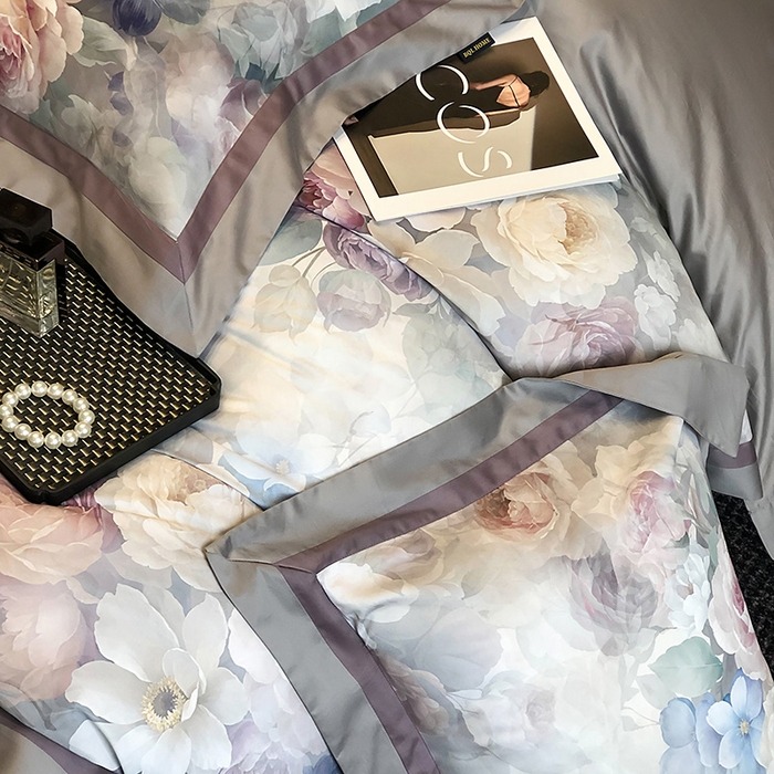 91家纺网 家纺一手货源 找家纺 东方名伶 2024新款50S全棉数码印花长绒棉四件套 玫瑰物语-紫