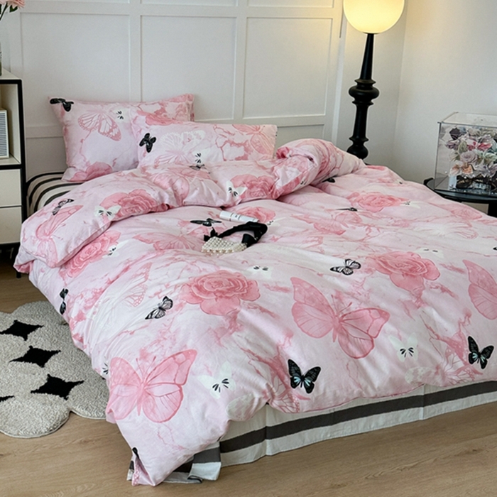 91家纺网 家纺一手货源 找家纺 昔可 2024新款全棉蝴蝶印花系列四件套 晕染花蝴蝶