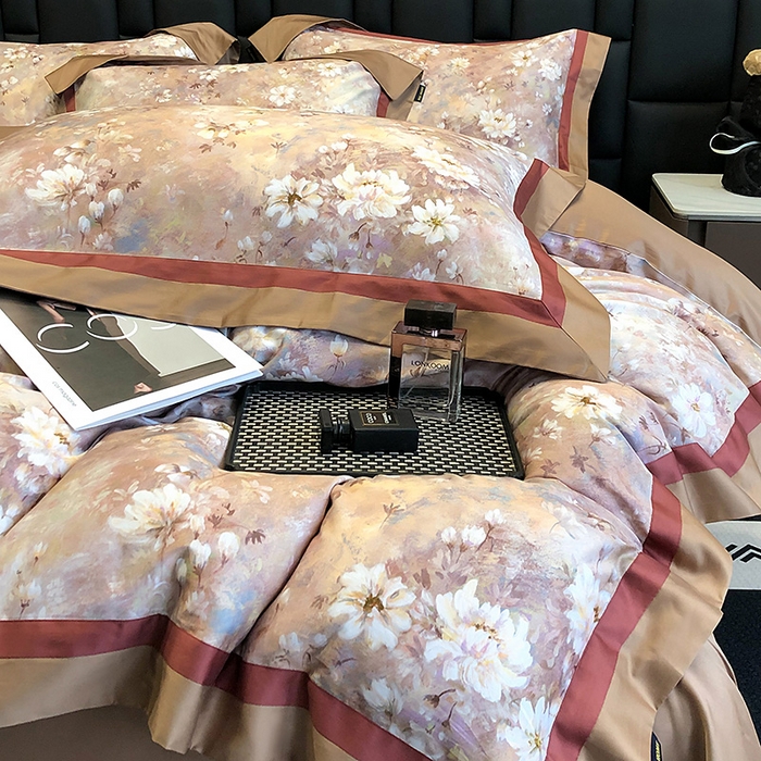 91家纺网 家纺一手货源 找家纺 东方名伶 2024新款50S全棉数码印花长绒棉四件套 繁华