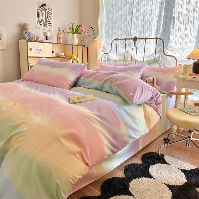 91家纺网 家纺一手货源 找家纺 名兮 2024新款全棉亲肤印花四件套 彩色天空