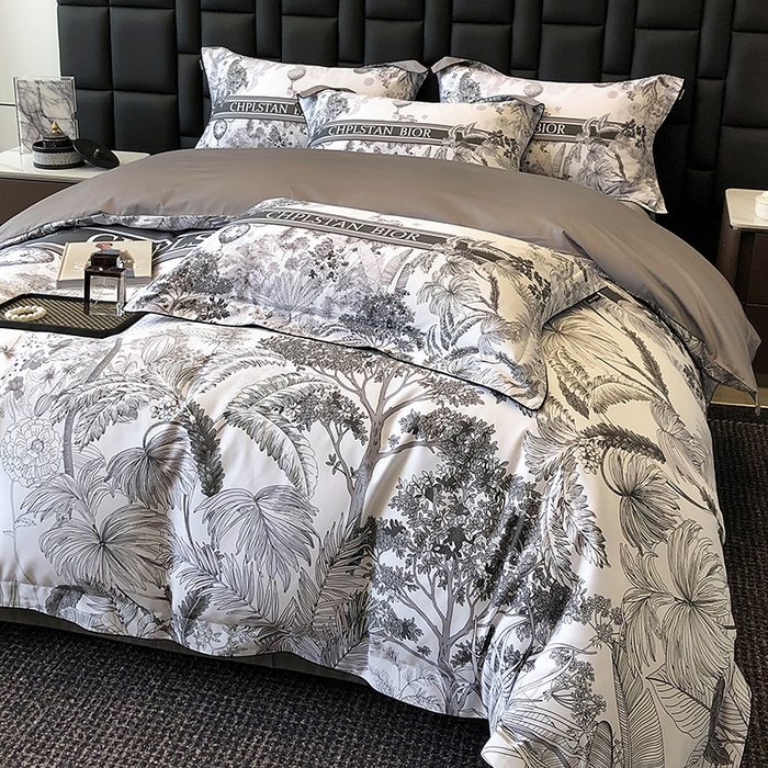 91家纺网 家纺一手货源 找家纺 东方名伶 2024新款50S全棉数码印花长绒棉四件套 境玉森林-黑