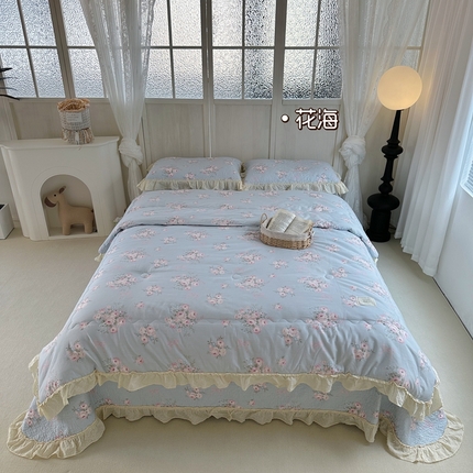 91家纺网 家纺一手货源 找家纺 （总）佰织鑫家居（会员-5元） 2024春秋新款韩系小熊全棉高温砂洗棉花床盖款春秋被四件套