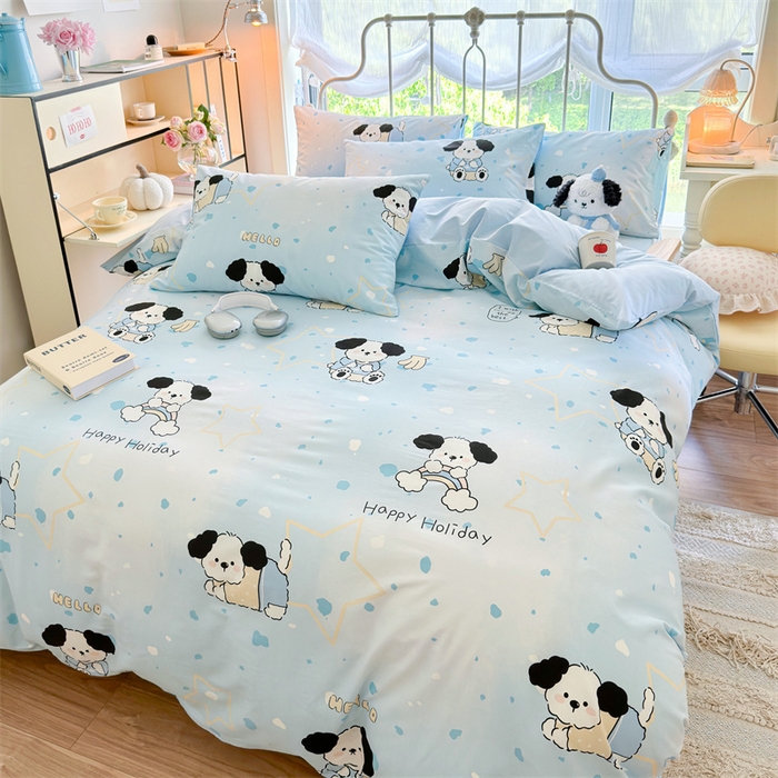 91家纺网 家纺一手货源 找家纺 名兮 2024新款全棉亲肤印花四件套 斑点狗