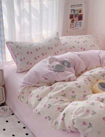 91家纺网 家纺一手货源 找家纺 希丞家居 2024新款小清新高克重提花水洗棉四件套（提供买家秀） 郁金香