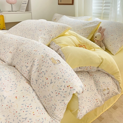 优选良品2025直播爆款新款超柔提花有氧小竺棉双层纱三件套四件套花枝兔