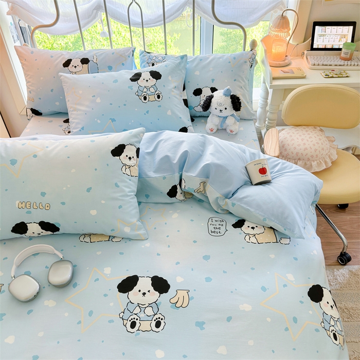 91家纺网 家纺一手货源 找家纺 名兮 2024新款全棉亲肤印花四件套 斑点狗