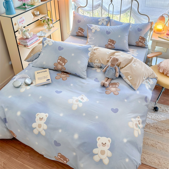 91家纺网 家纺一手货源 找家纺 名兮 2024新款全棉亲肤印花四件套 抱抱熊