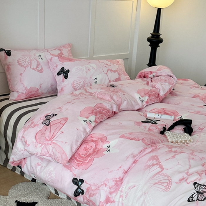 91家纺网 家纺一手货源 找家纺 昔可 2024新款全棉蝴蝶印花系列四件套 晕染花蝴蝶