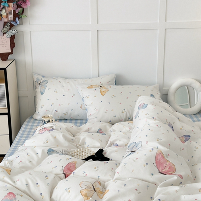 91家纺网 家纺一手货源 找家纺 昔可 2024新款全棉蝴蝶印花系列四件套 碎花琉璃蝴蝶