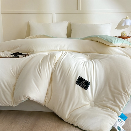 91家纺网 家纺一手货源 找家纺 招财星 2025新款原棉贴标大豆被 奶油白+香草绿