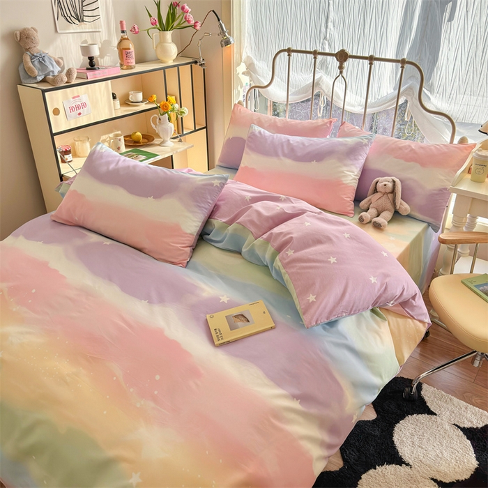 91家纺网 家纺一手货源 找家纺 名兮 2024新款全棉亲肤印花四件套 彩色天空