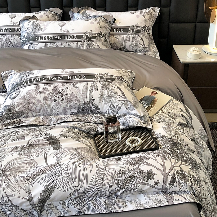 91家纺网 家纺一手货源 找家纺 东方名伶 2024新款50S全棉数码印花长绒棉四件套 境玉森林-黑