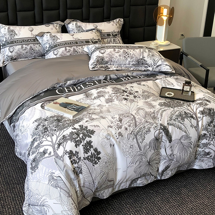 91家纺网 家纺一手货源 找家纺 东方名伶 2024新款50S全棉数码印花长绒棉四件套 境玉森林-黑