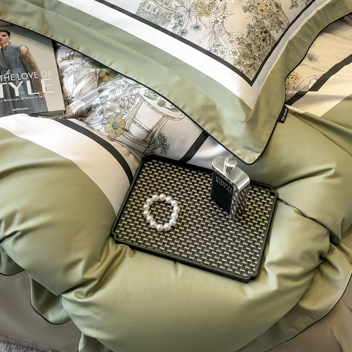 91家纺网 家纺一手货源 找家纺 东方名伶 2024新款50S全棉数码印花长绒棉四件套 浮生若梦-绿