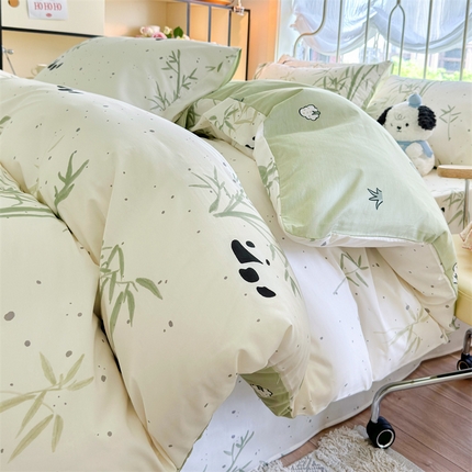 名兮 2024新款全棉亲肤印花四件套 熊猫家园