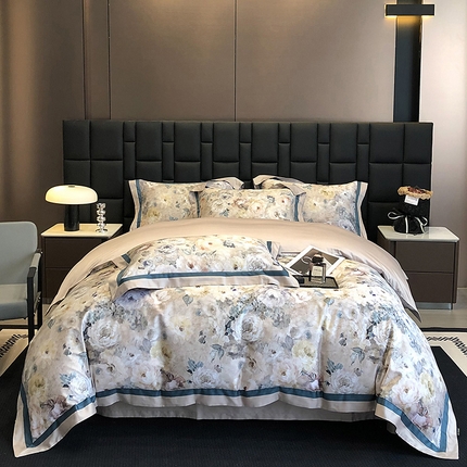 91家纺网 家纺一手货源 找家纺 东方名伶 2024新款50S全棉数码印花长绒棉四件套 浅爱