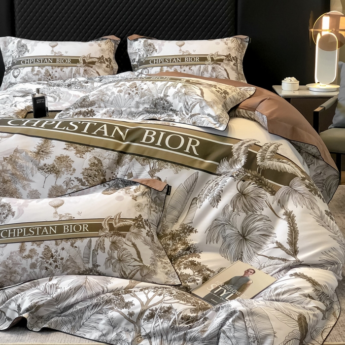 91家纺网 家纺一手货源 找家纺 东方名伶 2024新款50S全棉数码印花长绒棉四件套 境玉森林-咖