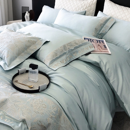 91家纺网 家纺一手货源 找家纺 （总） 【会员减价20】100支长绒棉四件套全棉纯棉纯色刺绣澳棉简约新疆棉贡缎丝床上用品床笠款