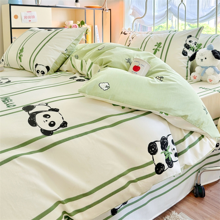 91家纺网 家纺一手货源 找家纺 名兮 2024新款全棉亲肤印花四件套 呆萌熊猫