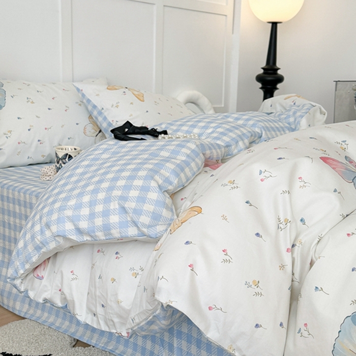 91家纺网 家纺一手货源 找家纺 昔可 2024新款全棉蝴蝶印花系列四件套 碎花琉璃蝴蝶