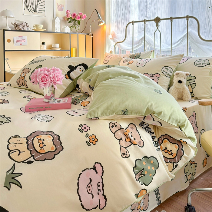 91家纺网 家纺一手货源 找家纺 名兮 2024新款全棉亲肤印花四件套 动物世界