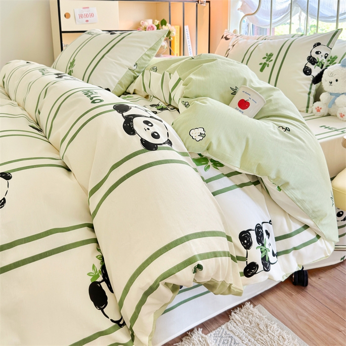 91家纺网 家纺一手货源 找家纺 名兮 2024新款全棉亲肤印花四件套 呆萌熊猫