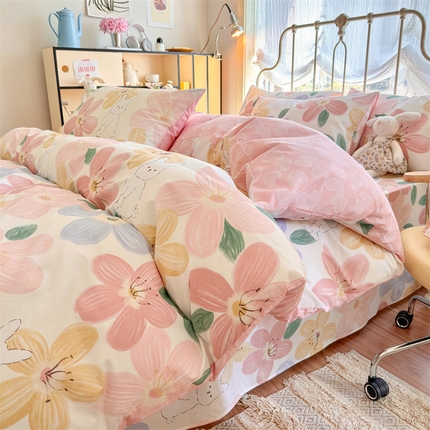 名兮 2024新款全棉亲肤印花四件套 花甜粉