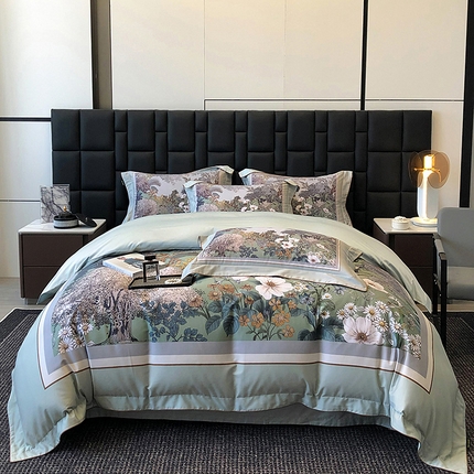 91家纺网 家纺一手货源 找家纺 东方名伶 2024新款50S全棉数码印花长绒棉四件套 水墨丹青-蓝