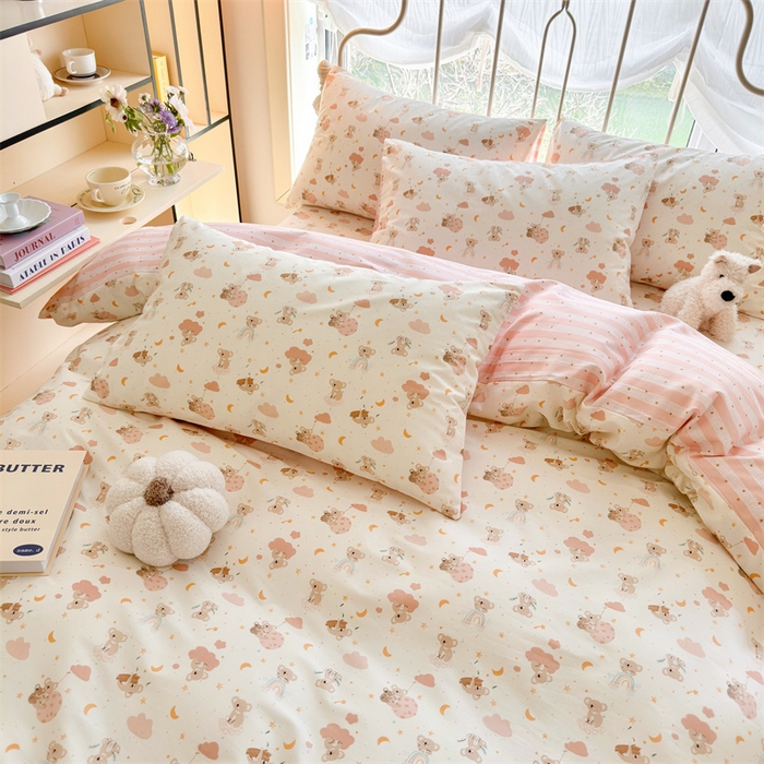 91家纺网 家纺一手货源 找家纺 名兮 2024新款全棉亲肤印花四件套 彩虹小熊