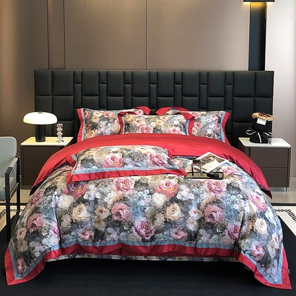 91家纺网 家纺一手货源 找家纺 东方名伶 2024新款50S全棉数码印花长绒棉四件套 盛禧