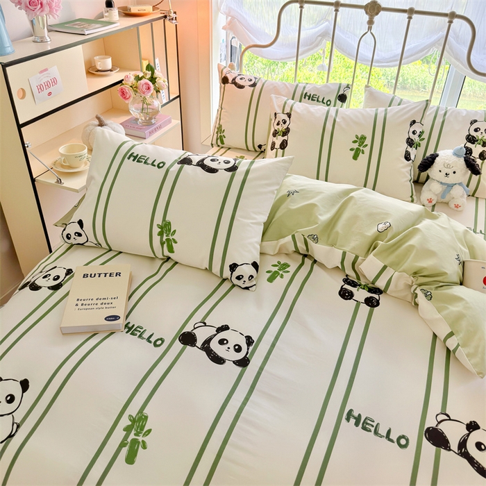 91家纺网 家纺一手货源 找家纺 名兮 2024新款全棉亲肤印花四件套 呆萌熊猫