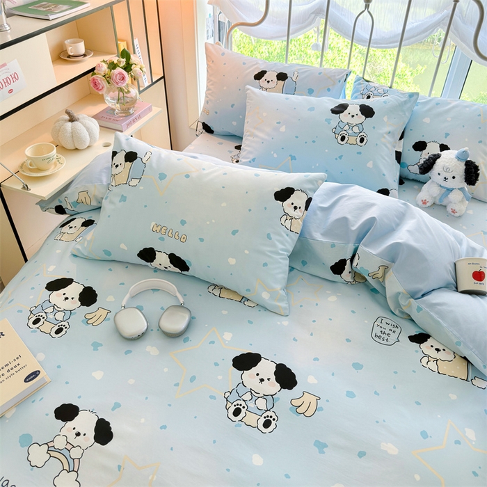 91家纺网 家纺一手货源 找家纺 名兮 2024新款全棉亲肤印花四件套 斑点狗