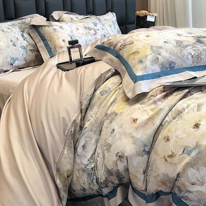 91家纺网 家纺一手货源 找家纺 东方名伶 2024新款50S全棉数码印花长绒棉四件套 浅爱