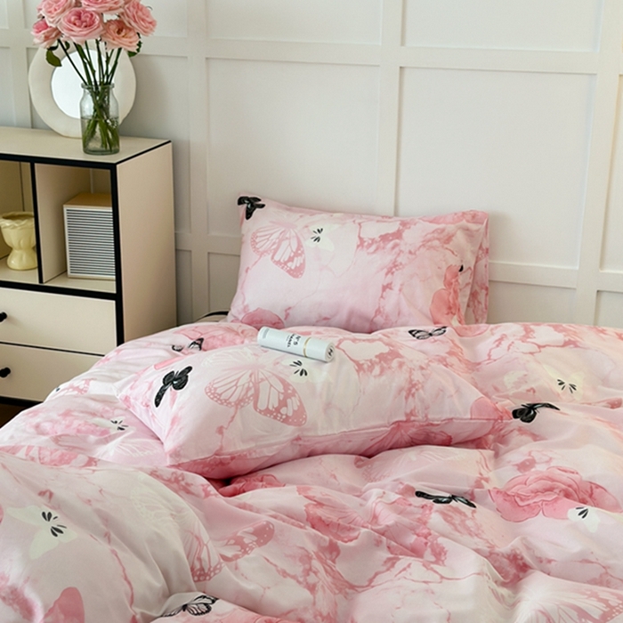 91家纺网 家纺一手货源 找家纺 昔可 2024新款全棉蝴蝶印花系列四件套 晕染花蝴蝶