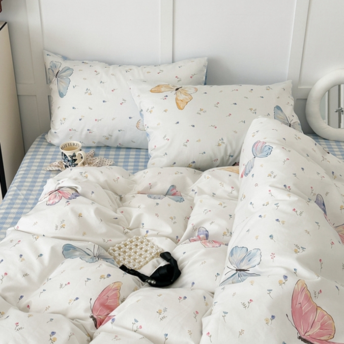 91家纺网 家纺一手货源 找家纺 昔可 2024新款全棉蝴蝶印花系列四件套 碎花琉璃蝴蝶