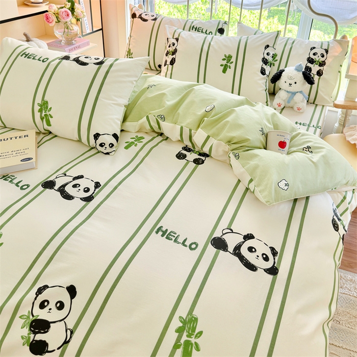 91家纺网 家纺一手货源 找家纺 名兮 2024新款全棉亲肤印花四件套 呆萌熊猫