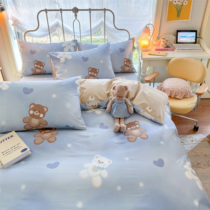 91家纺网 家纺一手货源 找家纺 名兮 2024新款全棉亲肤印花四件套 抱抱熊